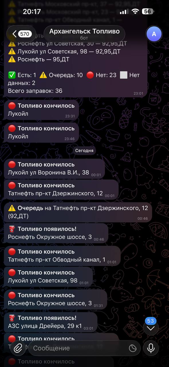Мониторинг топлива: живые уведомления